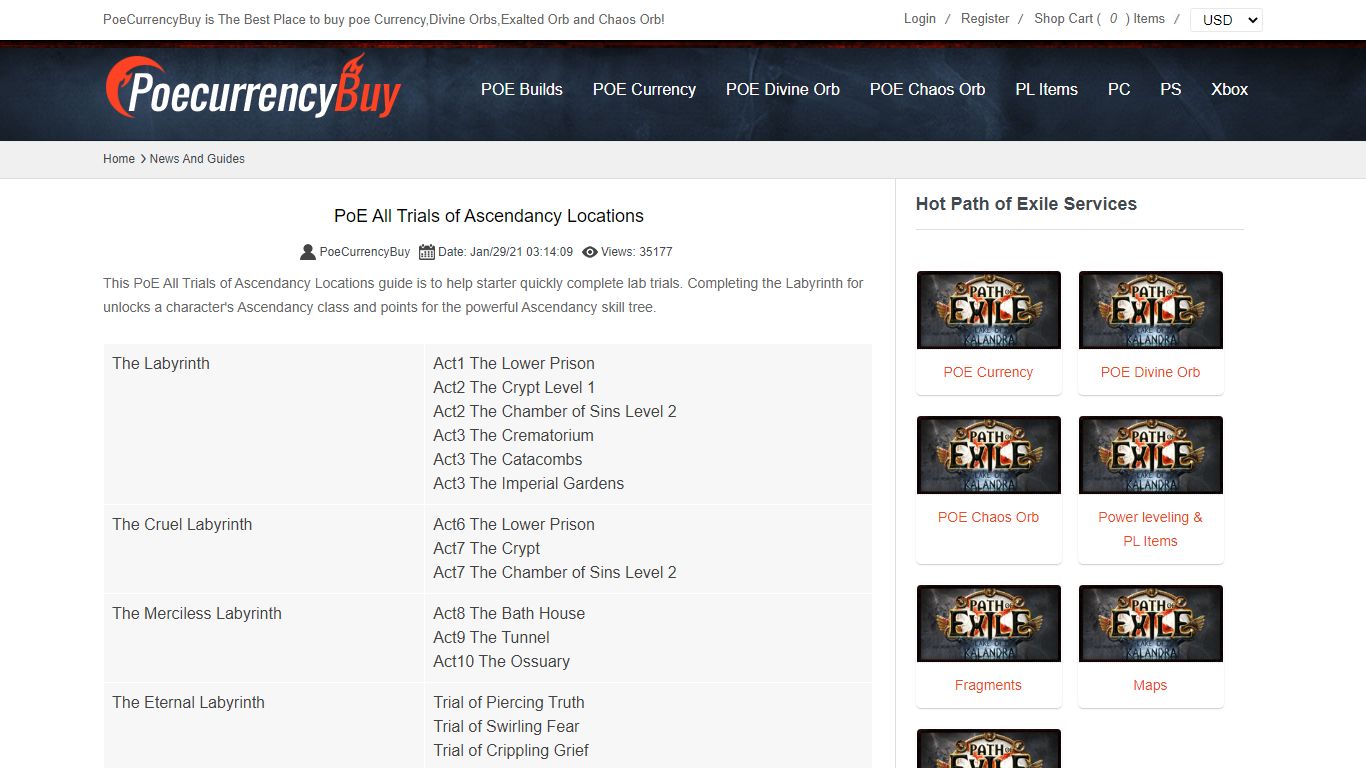 PoE All Trials of Ascendancy Locations - poecurrencybuy.com